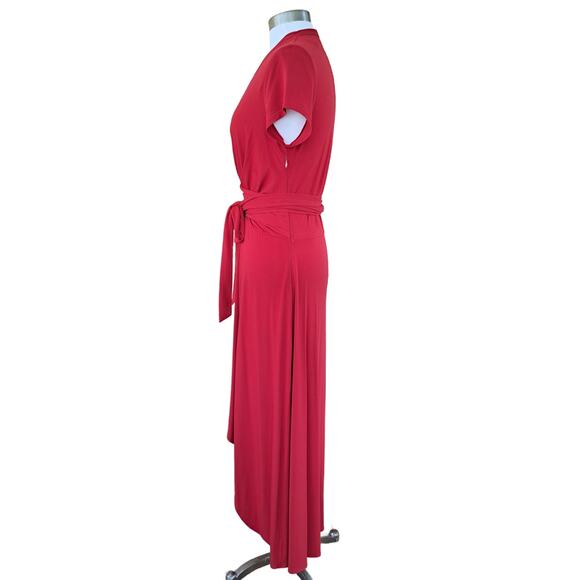 Boston Proper Red Jersey Faux Wrap High Low Midi Maxi Dress Size 12 - Picture 4 of 9